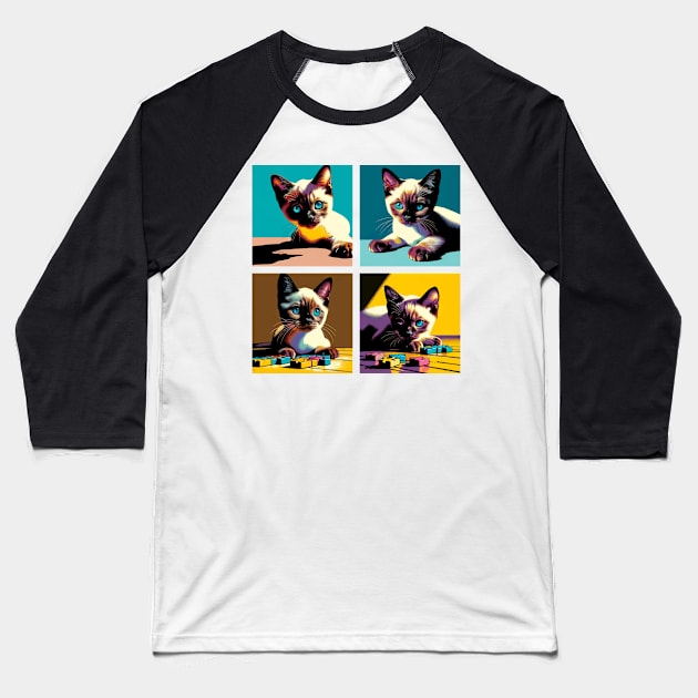 Tonkinese Pop Art - Cute Kitties Baseball T-Shirt by PawPopArt